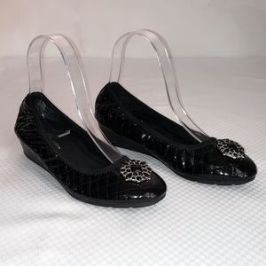 Lindsey Phillips black Patten leather shoes